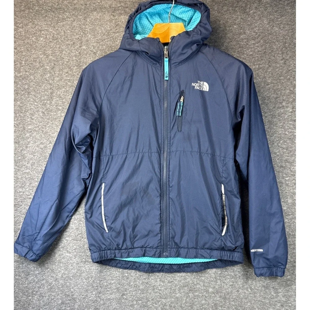 The North Face WindWall Jacket Boys L 14/16 Blue Reversible Hooded Windbreaker